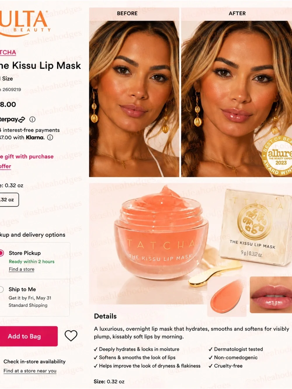 Tatcha The Kissu Lip Mask — Hydrating Overnight Lip Treatment (Peach) GLOSS